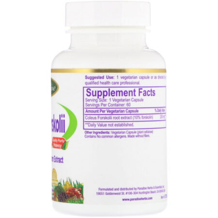 Paradise Herbs, Coleus forskolii, 60 cápsulas vegetarianas - Imagem 2