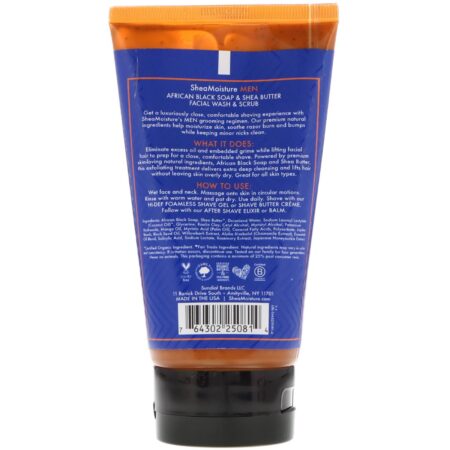 SheaMoisture, Men, African Black Soap Facial Wash & Scrub, 4 fl oz (118 ml) - Image 2