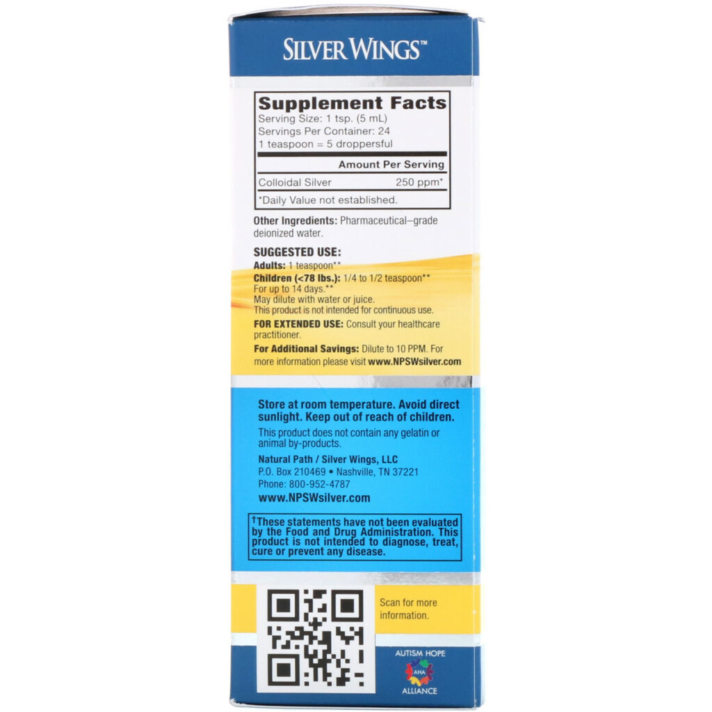 Natural Path Silver Wings, Prata Coloidal, 250 PPM, frasco de 4 oz (120 ml) - Imagem 2