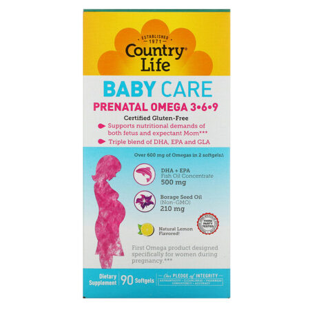 Country Life, Baby Care, Prenatal Omega 3-6-9, Natural Lemon, 90 Softgels