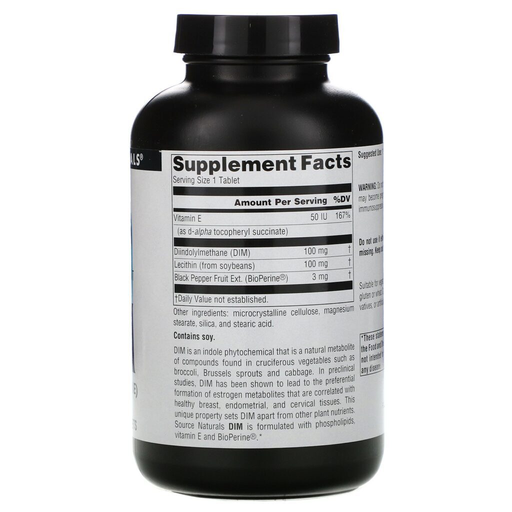 Source Naturals, DIM (Diindolilmetano), 100 mg, 180 Comprimidos - Imagem 2