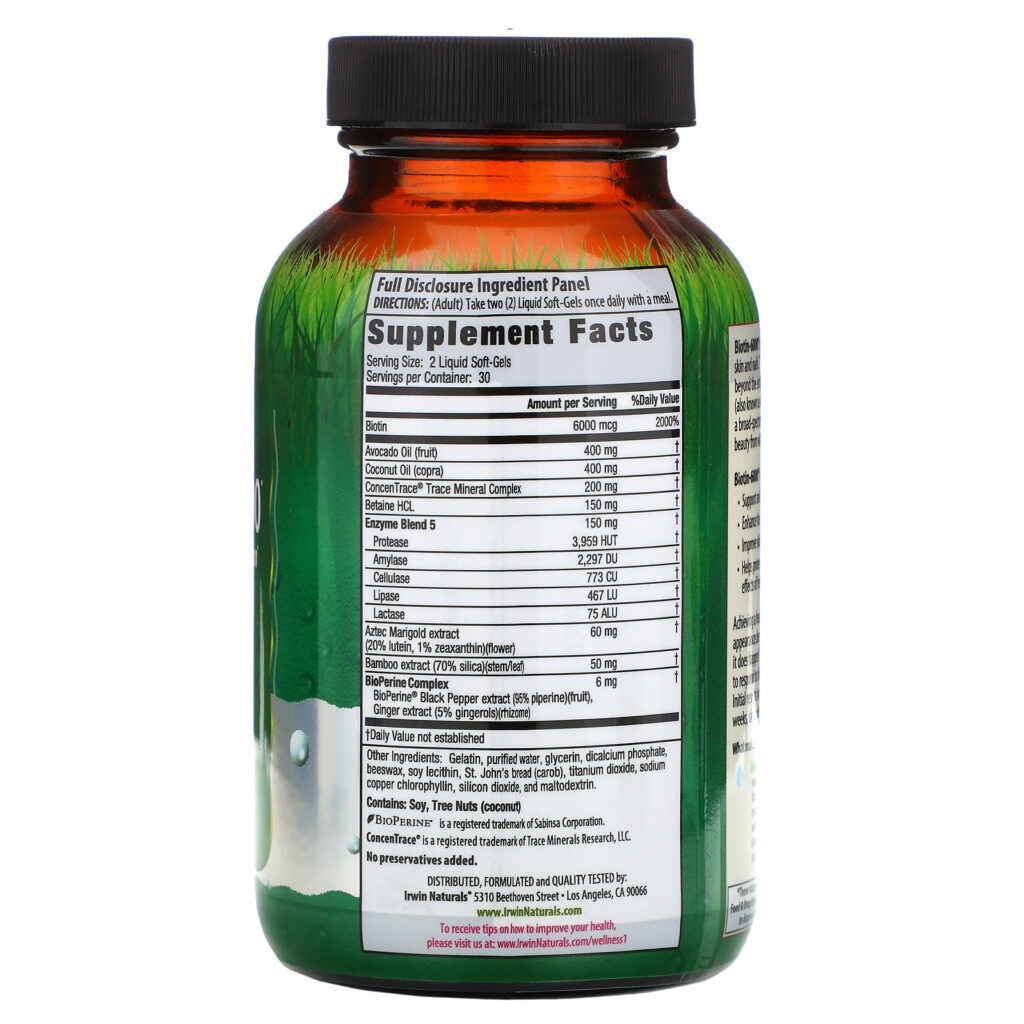 Irwin Naturals, Biotin-6000 with Bamboo Extract, 60 Liquid Soft-Gels - Imagem 2
