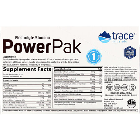 Trace Minerals Research, Electrolyte Stamina PowerPak, Concord Grape, 30 Packets. 0.19 oz (5.3 g) Each - Image 2