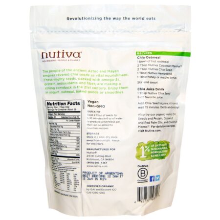 Nutiva, Semente de Chia Orgânica, Preta, 12 oz (340 g) - Image 2