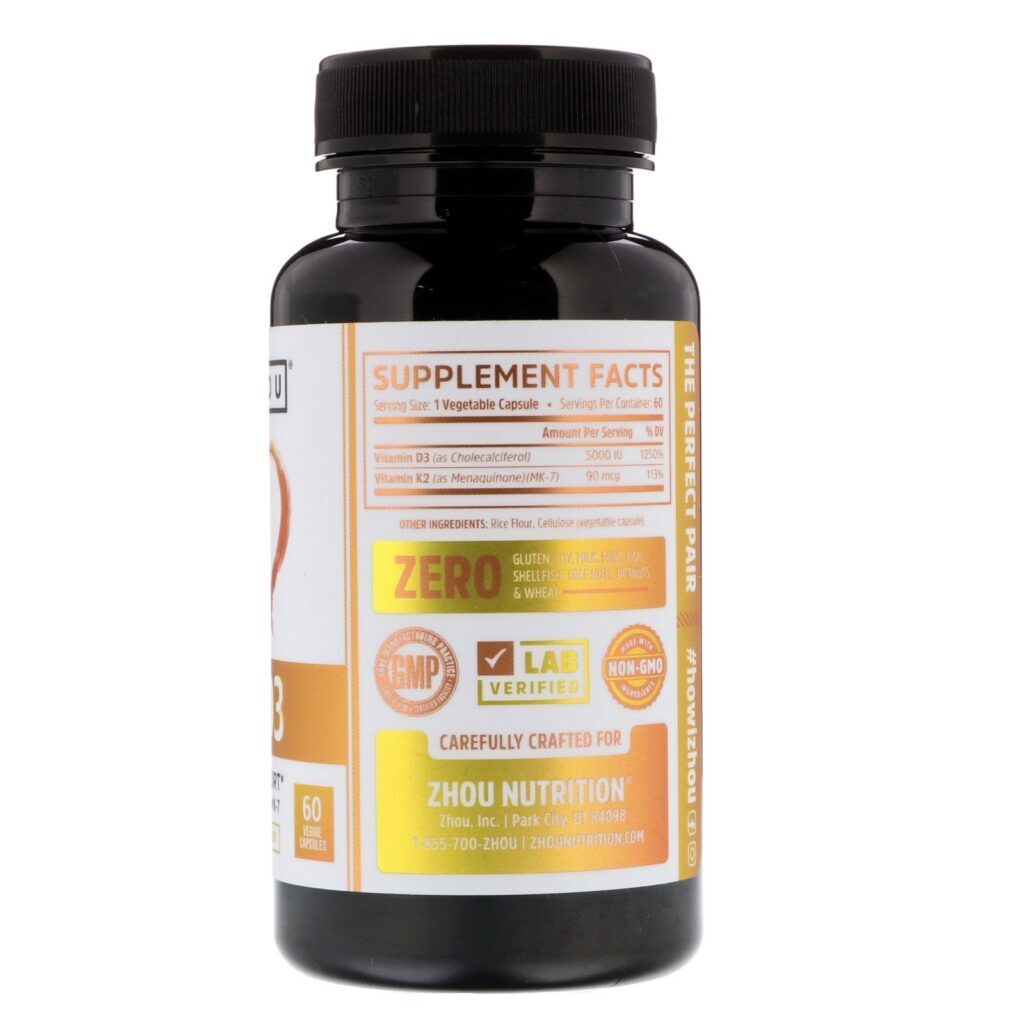 Zhou Nutrition, K2 + D3, Suporte 2-em-1, 60 Cápsulas Vegetais - Imagem 2