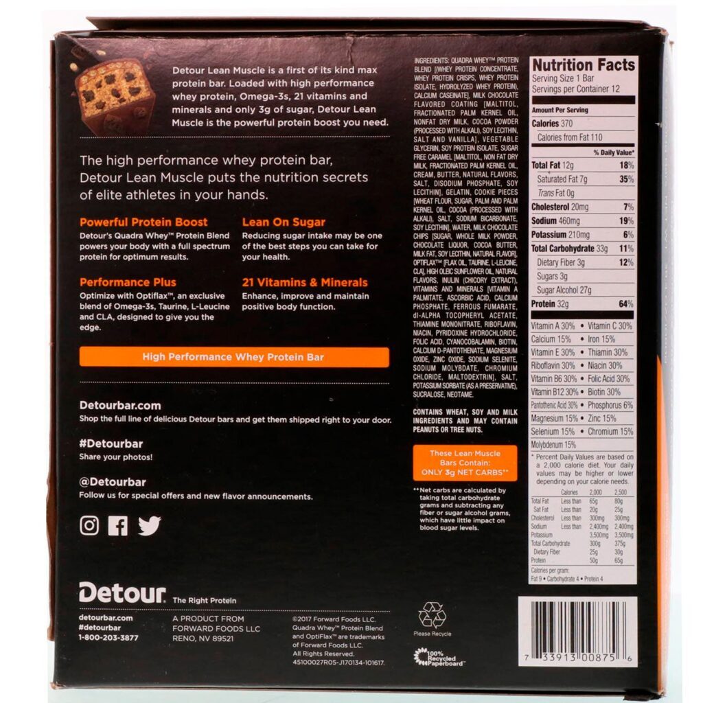 Detour, Lean Muscle Bar, Cookie Dough Caramel Crisp, 12 Bars, 3.2 oz (90 g) Each - Imagem 3