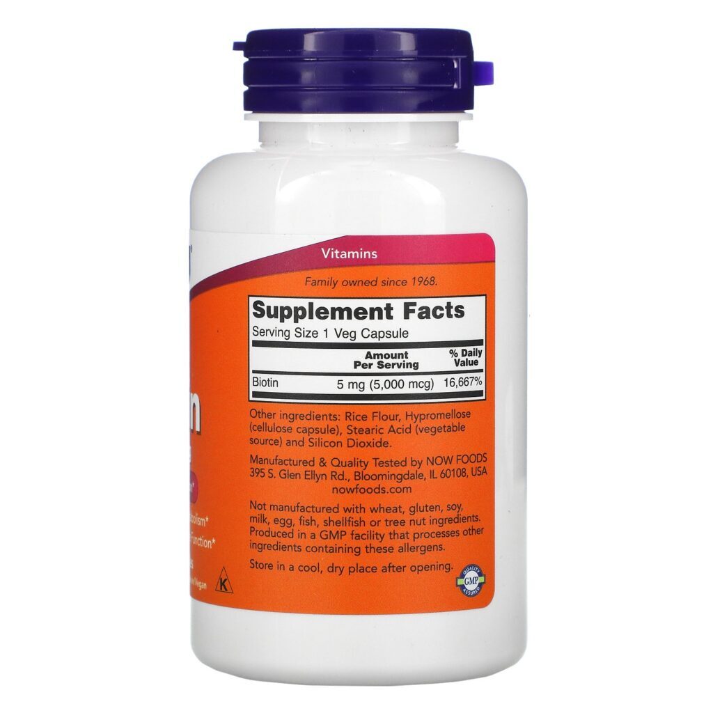 Now Foods, Biotina, 5.000 mcg, 120 Cápsulas Vegetais - Imagem 2
