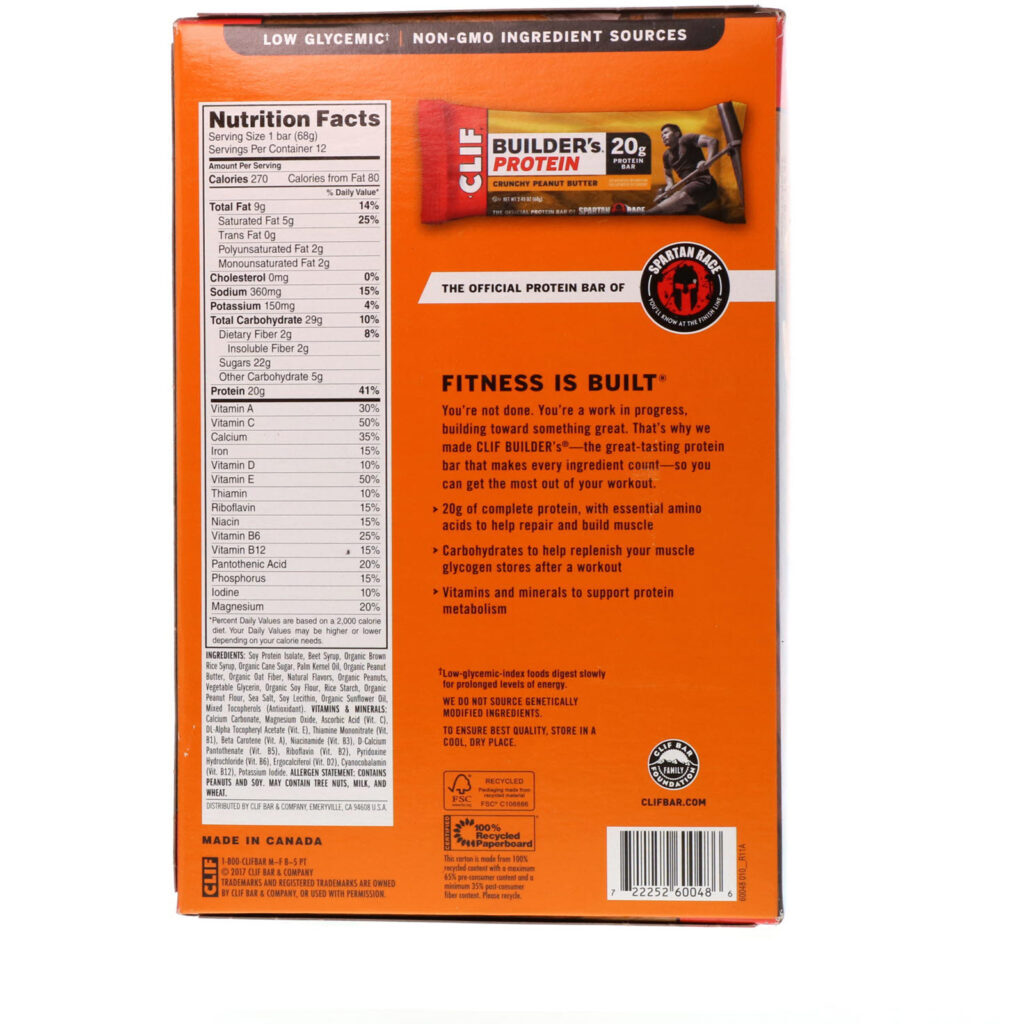 Clif Bar, Barra de Proteína Builder's, Manteiga de Amendoim Crocante, 12 Barras, 68 g Cada - Imagem 3