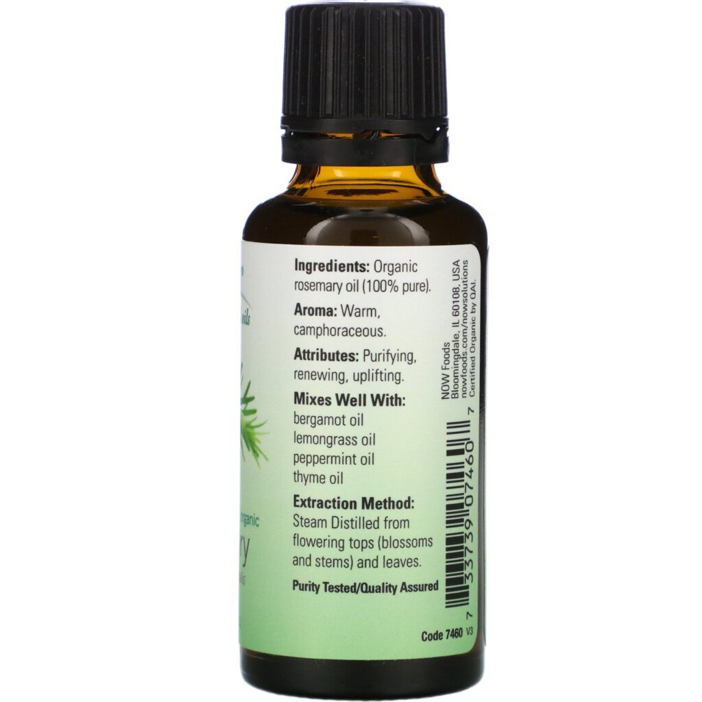 Now Foods, Óleos Essenciais Orgânicos, Alecrim, 1 fl oz (30 ml) - Imagem 2