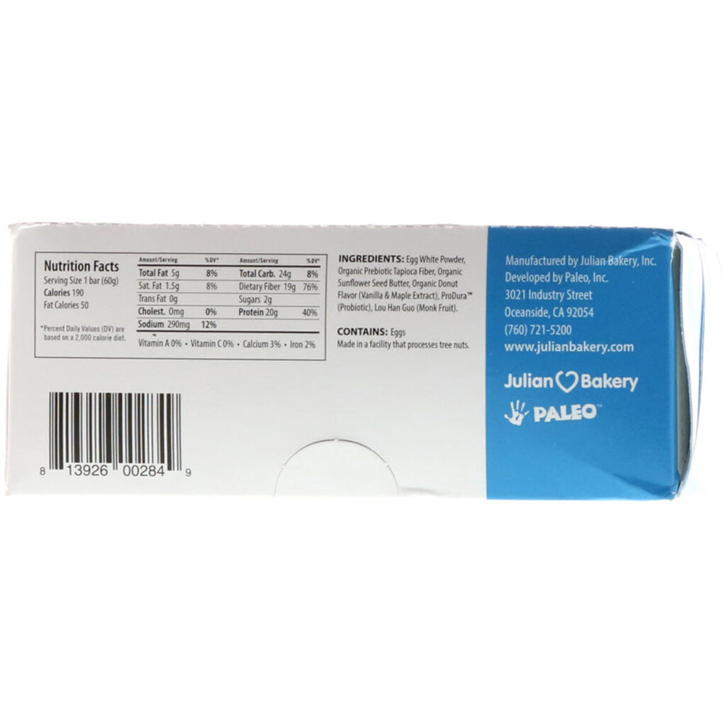 Julian Bakery, PALEO Protein Bar, Glazed Donut, 12 Bars, 2.12 oz (60 g) Each - Imagem 3