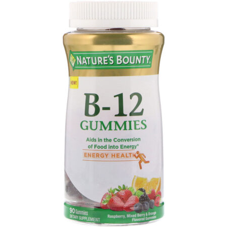 Nature's Bounty, Vitamina B-12 em Goma, Framboesa, Sabor de Frutas Mistas e Laranja, 90 Gomas