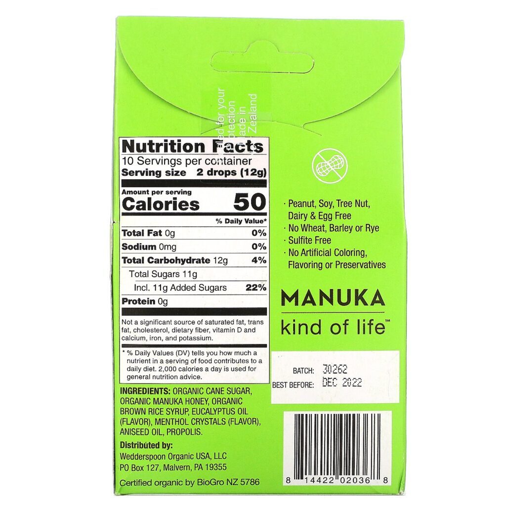 Wedderspoon, Gotas de mel manuka orgânico, eucalipto com própolis de abelha, 4 oz (120 g) - Imagem 2