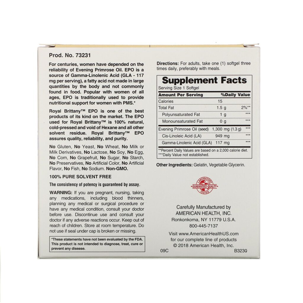 American Health, Royal Brittany, Óleo de Prímula, 1300 mg, 2 Frascos, 60 Softgels Cada - Imagem 2