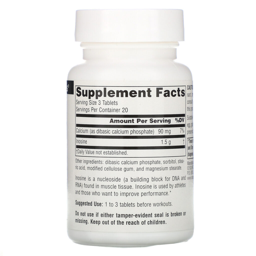 Source Naturals, Athletic Series, Inosine, 500 mg, 60 Tablets - Imagem 2