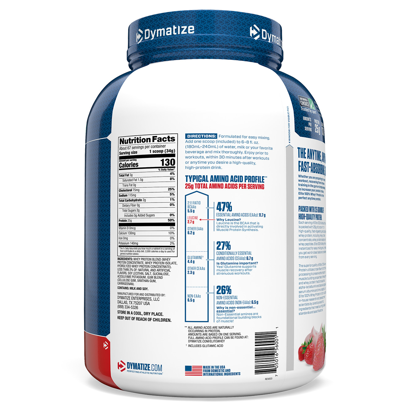 Dymatize Nutrition, Elite 100% Whey Protein, Strawberry Blast, 5 lbs (2.27 kg) - Imagem 2