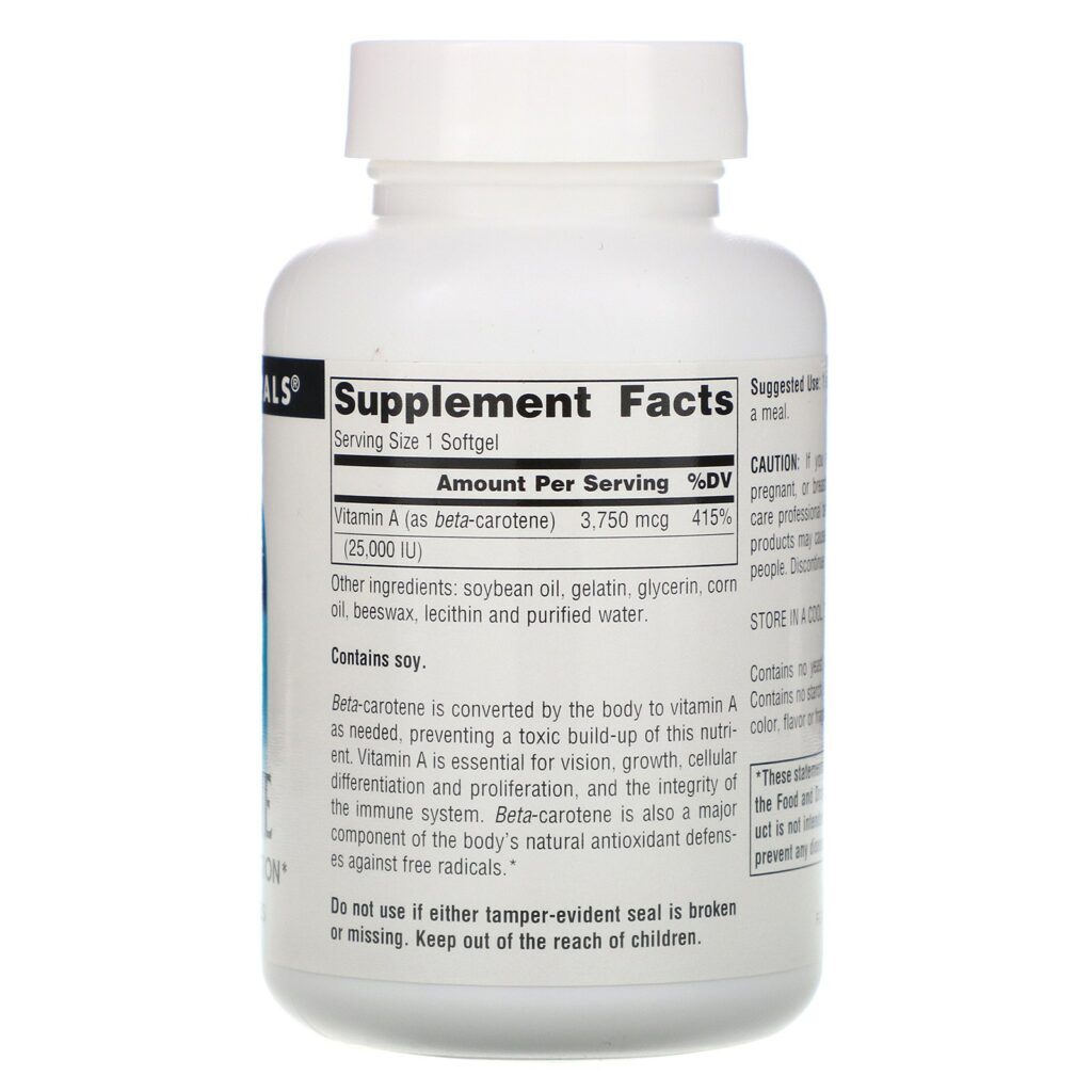 Source Naturals, Betacaroteno, 25.000 UI, 250 Cápsulas Softgel - Imagem 2