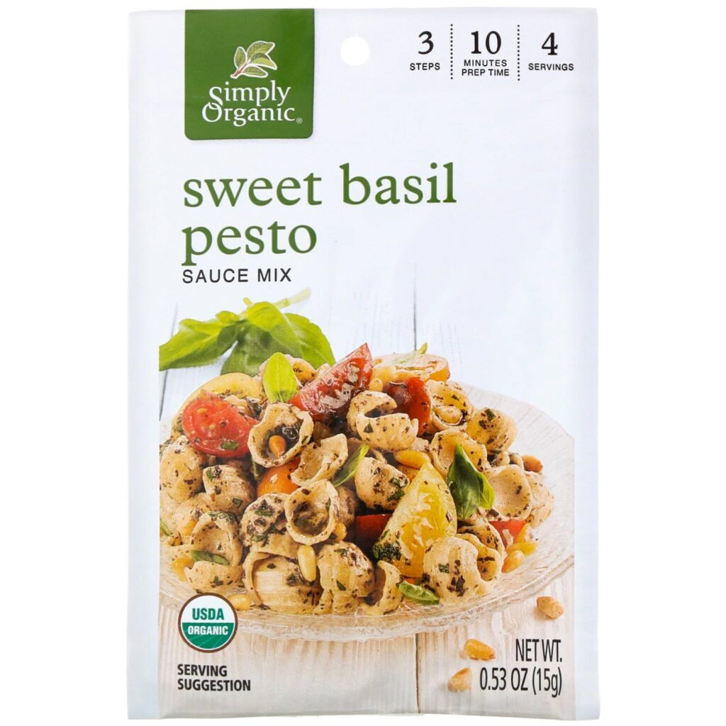 Simply Organic, Mix de Molho Pesto com Manjericão, 12 Pacotes, 0.53 oz (15 g) Cada - Imagem 2