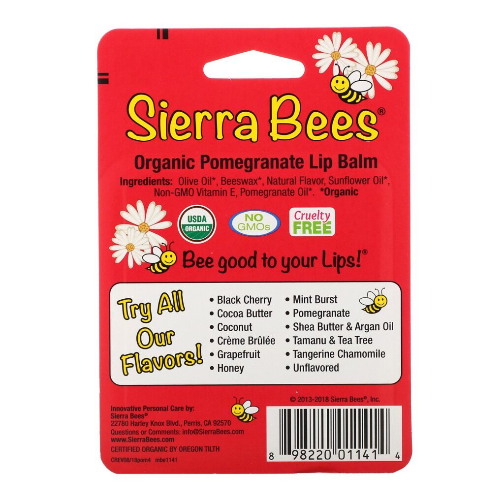 Sierra Bees, Protetores Labiais Orgânicos, Romã, 4 Embalagens, 0,15 oz (4,25 g) Cada - Imagem 3