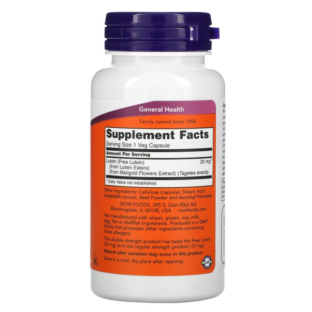 Now Foods, Lutein, Double Strength, 90 Veg Capsules - Imagem 2