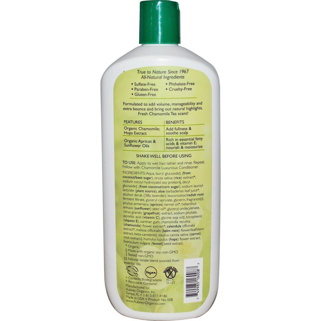 Aubrey Organics, Shampoo Luxuoso de Camomila, Chá de Camomila, Normal, 16 fl oz (473 ml) - Imagem 2