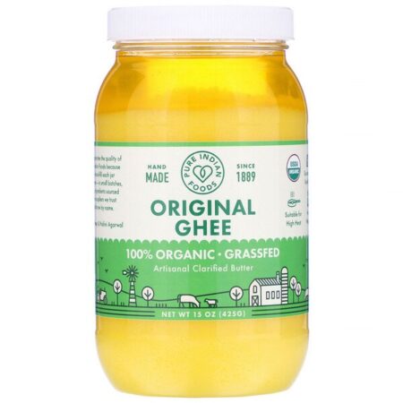 Pure Indian Foods, Ghee Original 100% Orgânico, Alimentado com Capim, 425 g (15 oz)