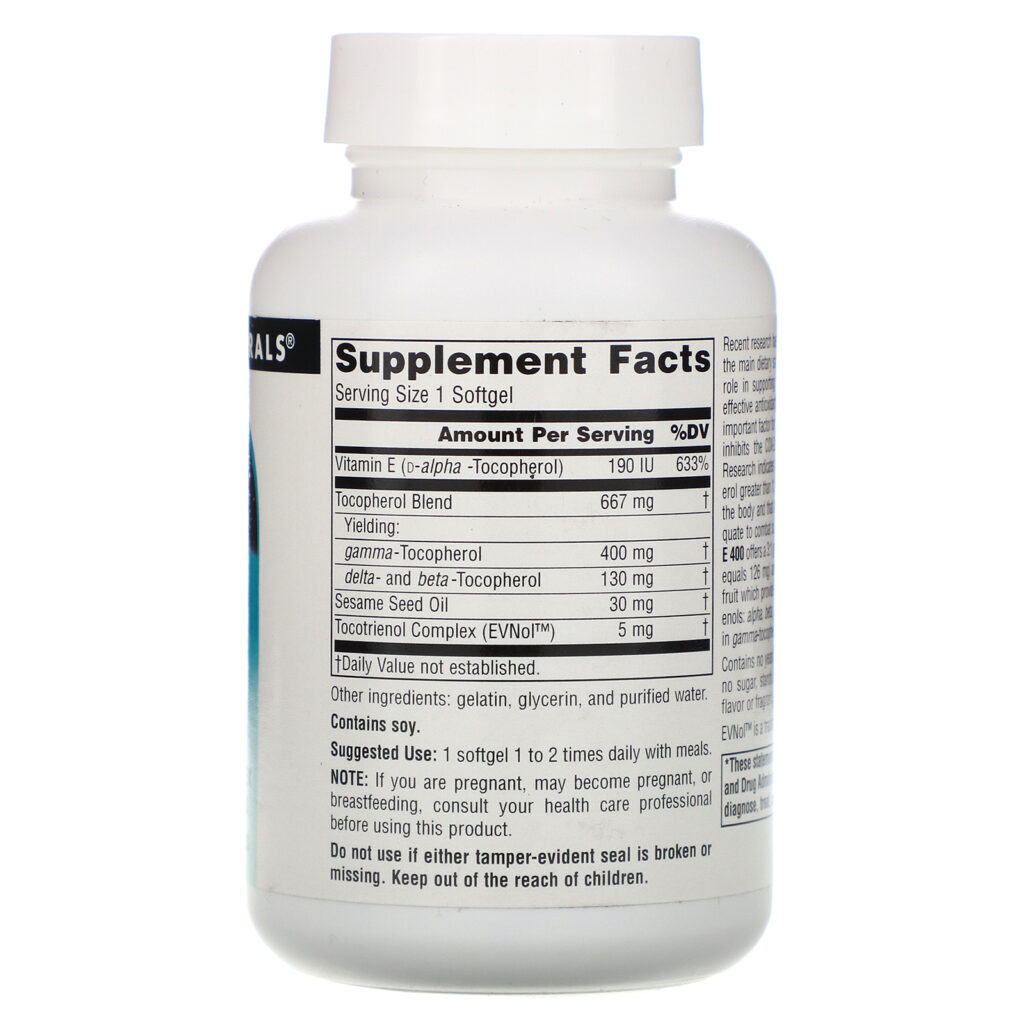 Source Naturals, Gamma E 400 Complex with Tocotrienols, 400 mg, 60 Softgels - Imagem 2