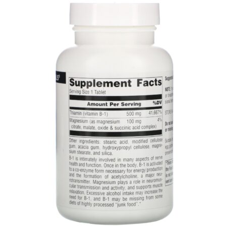 Source Naturals, B-1, Alta Potência, 500 mg, 100 Tabletes - Image 2