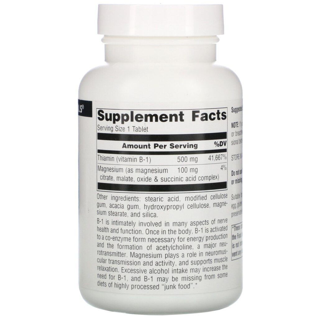 Source Naturals, B-1, Alta Potência, 500 mg, 100 Tabletes - Imagem 2