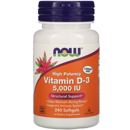 Now Foods, Vitamina D-3 de Alta Potência, 5.000 UI, 240 Cápsulas Softgel