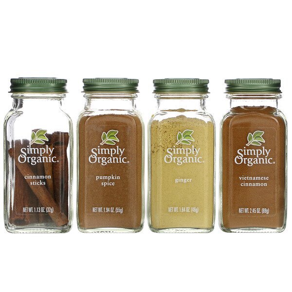 Simply Organic, Baking Essentials, Kit de Especiarias Orgânicas, Embalagem Sortida, 4 Especiarias
