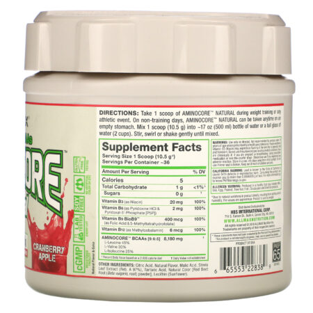 ALLMAX Nutrition, AMINOCORE Natural, Instantized BCAAs, Cranberry Apple, 13.3 oz (378 g) - Image 2