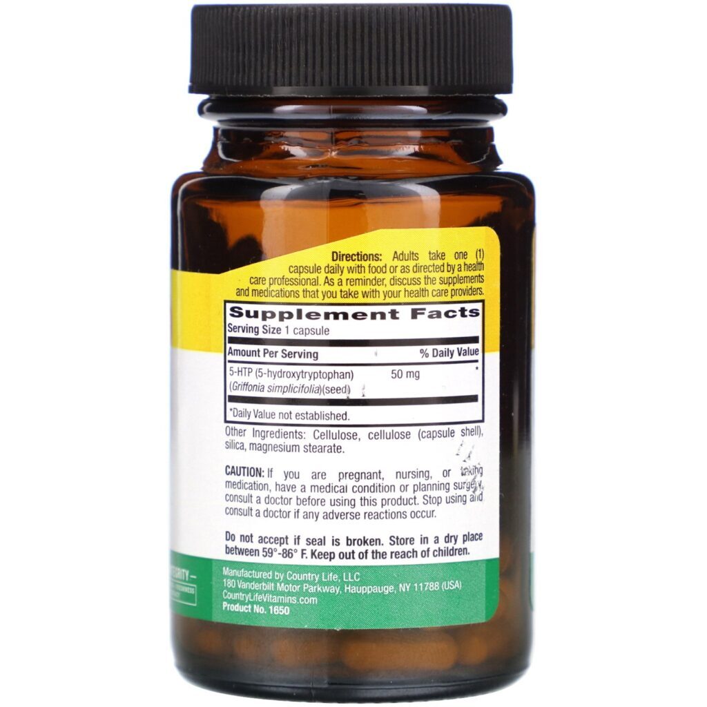 Country Life, 5-HTP, 50 mg, 50 Vegan Capsules - Imagem 2