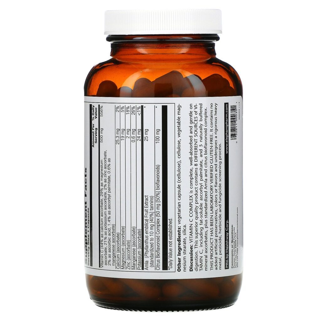 Pioneer Nutritional Formulas, Vitamin C Complex, 500 mg, 180 Vegetarian Capsules - Imagem 3