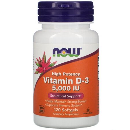 Now Foods, Vitamina D-3 de Alta Potência, 5.000 UI, 120 Cápsulas Softgel