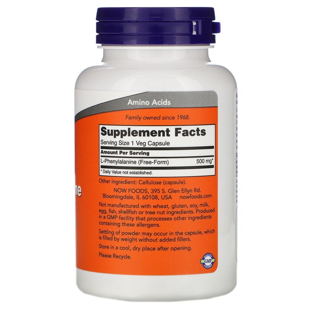 Now Foods, L-Phenylalanine, 500 mg, 120 Veg Capsules - Imagem 2