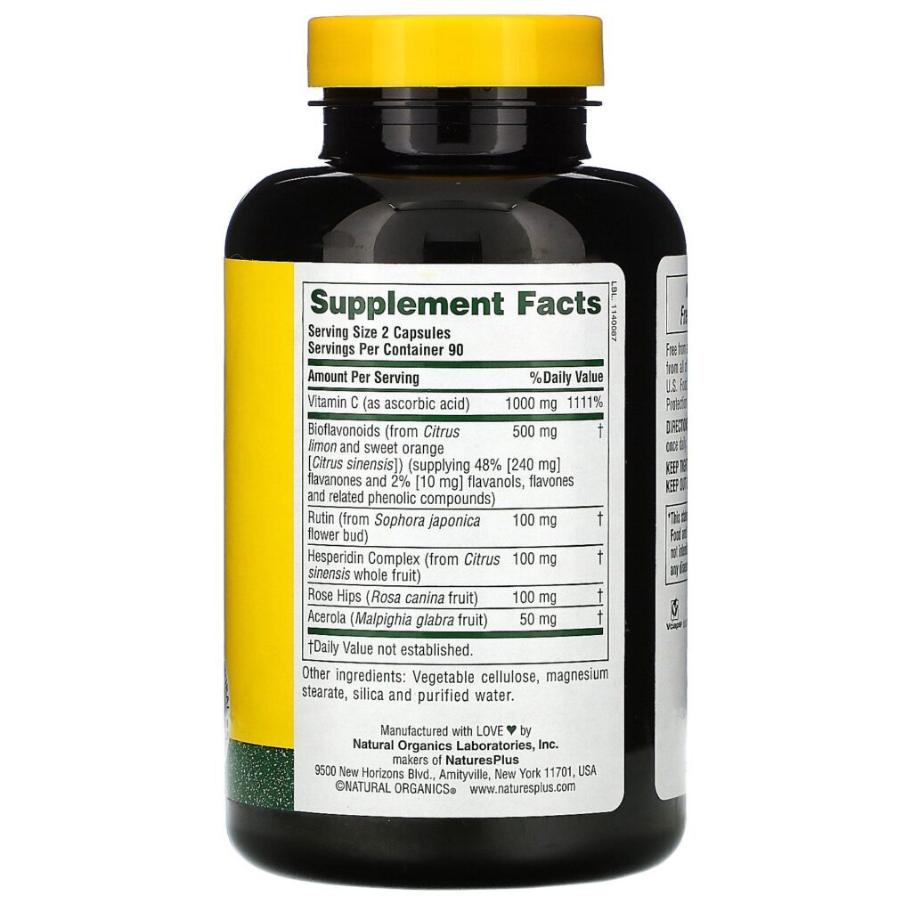 Nature's Plus, Complexo Super C, 180 Cápsulas Vegetais - Imagem 2