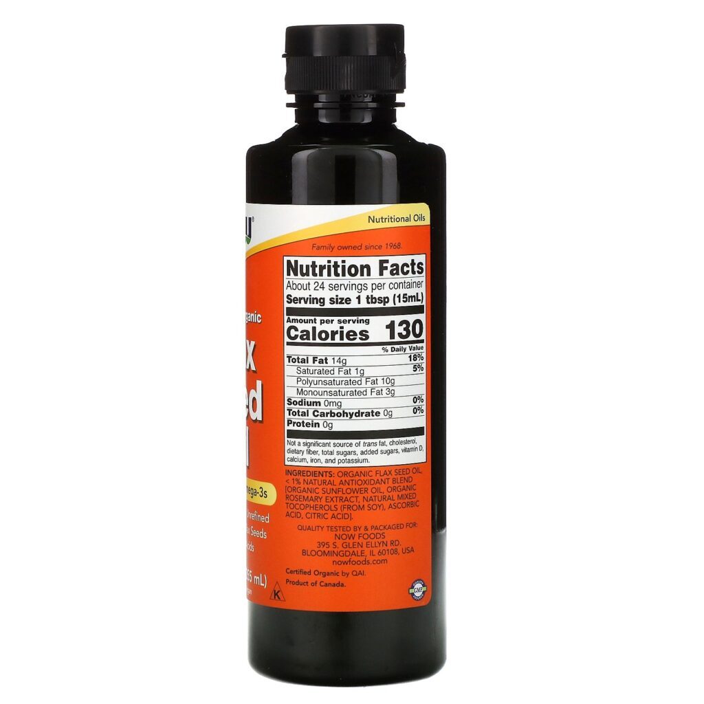 Now Foods, Orgânico certificado, Óleo de semente de linhaça, 355 ml - Imagem 2
