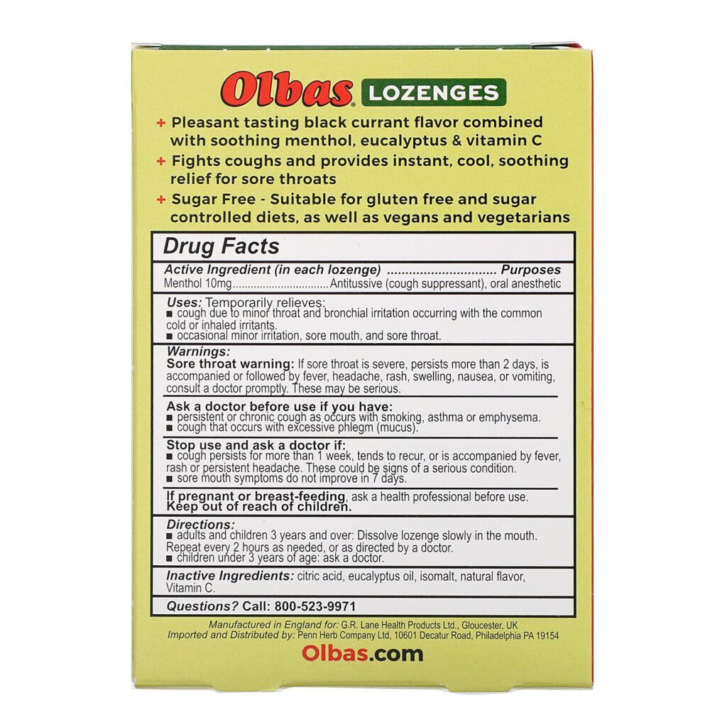 Olbas Therapeutic, Olbas Lozenges, Sugar Free, Black Currant Flavor, 24 Pastilhas - Imagem 2