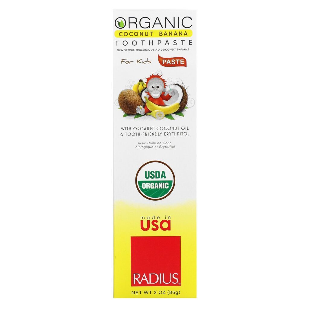 RADIUS, Organic Toothpaste, For Kids, 6 Months+, Coconut Banana, 3 oz (85 g) - Imagem 2