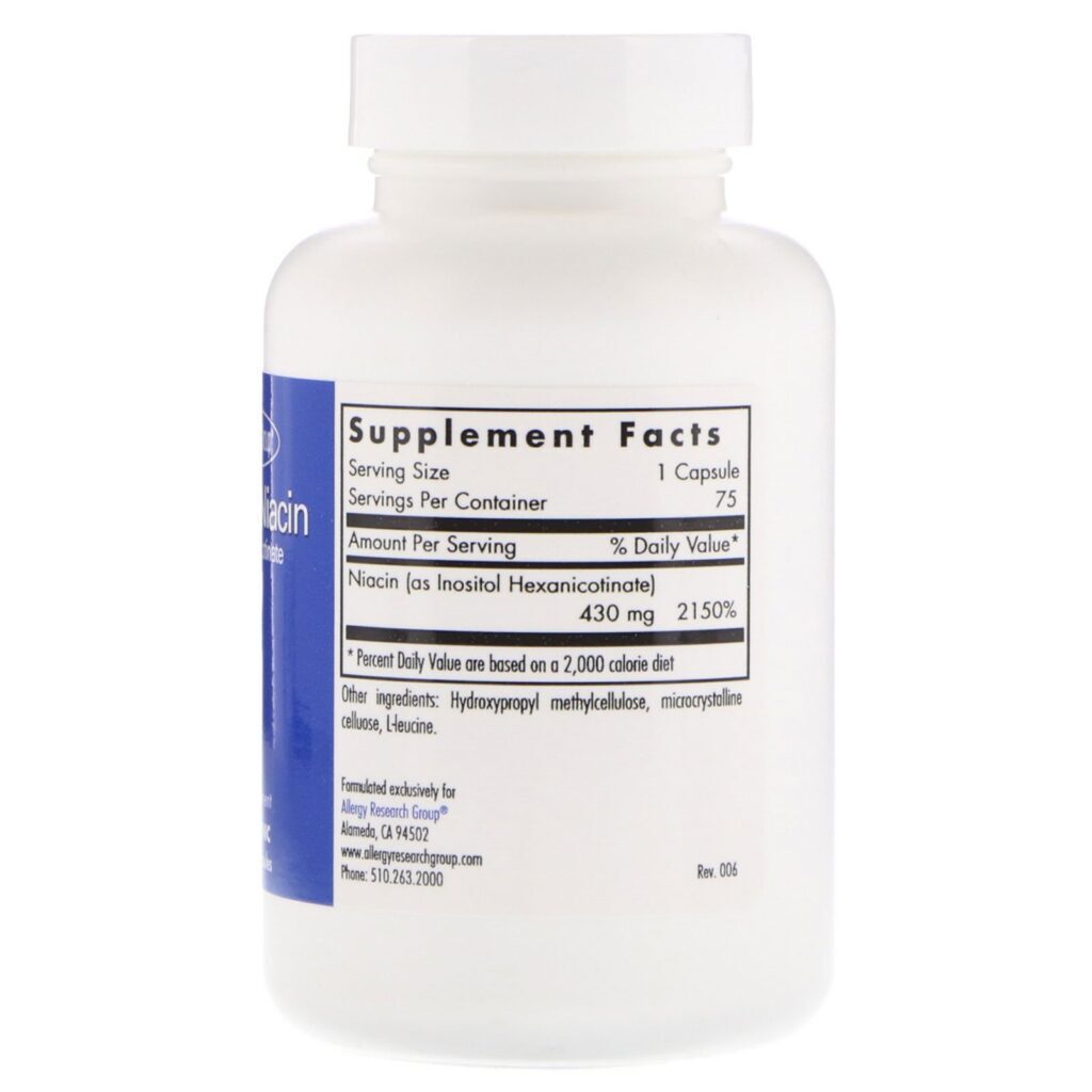 Allergy Research Group, No-Flush Niacin, 75 Vegetarian Capsules - Imagem 2