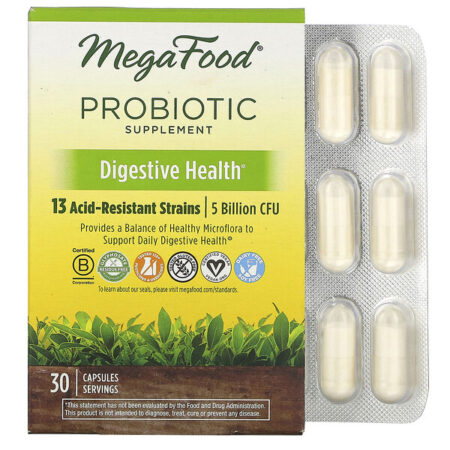 MegaFood, Suplemento Probiótico, Saúde Digestiva, 30 Cápsulas