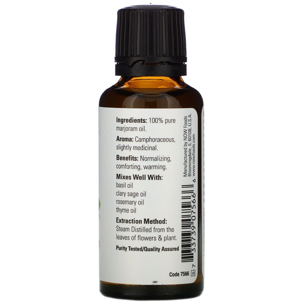 Now Foods, Essential Oils, Óleo de manjerona 100% puro, 1 fl oz (30 ml) - Imagem 2