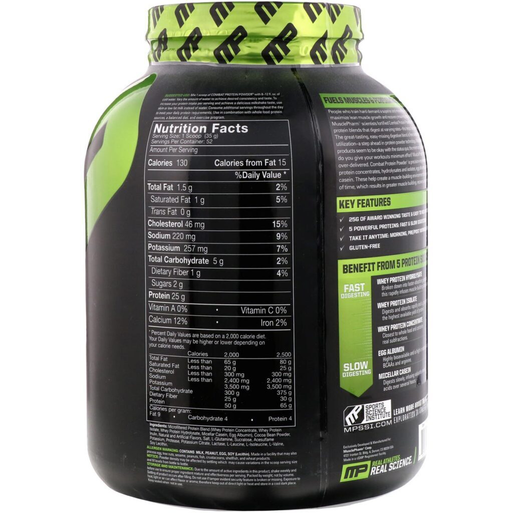 MusclePharm, Proteína em Pó Combate, Chocolate e Manteiga de Amendoim, 4 lbs (1814 g) - Imagem 2