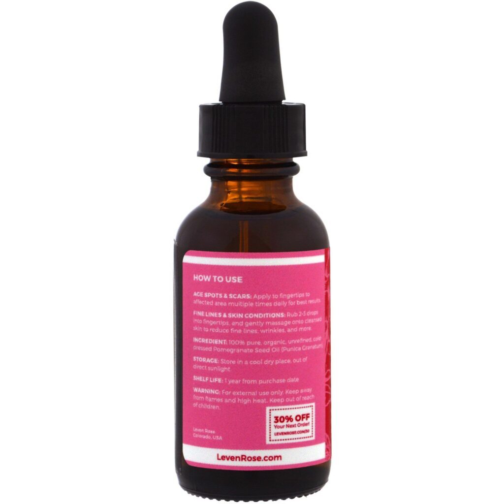 Leven Rose, Óleo de Semente de Romã 100% Puro e Orgânico, 1 fl. oz. (30 ml) - Imagem 2
