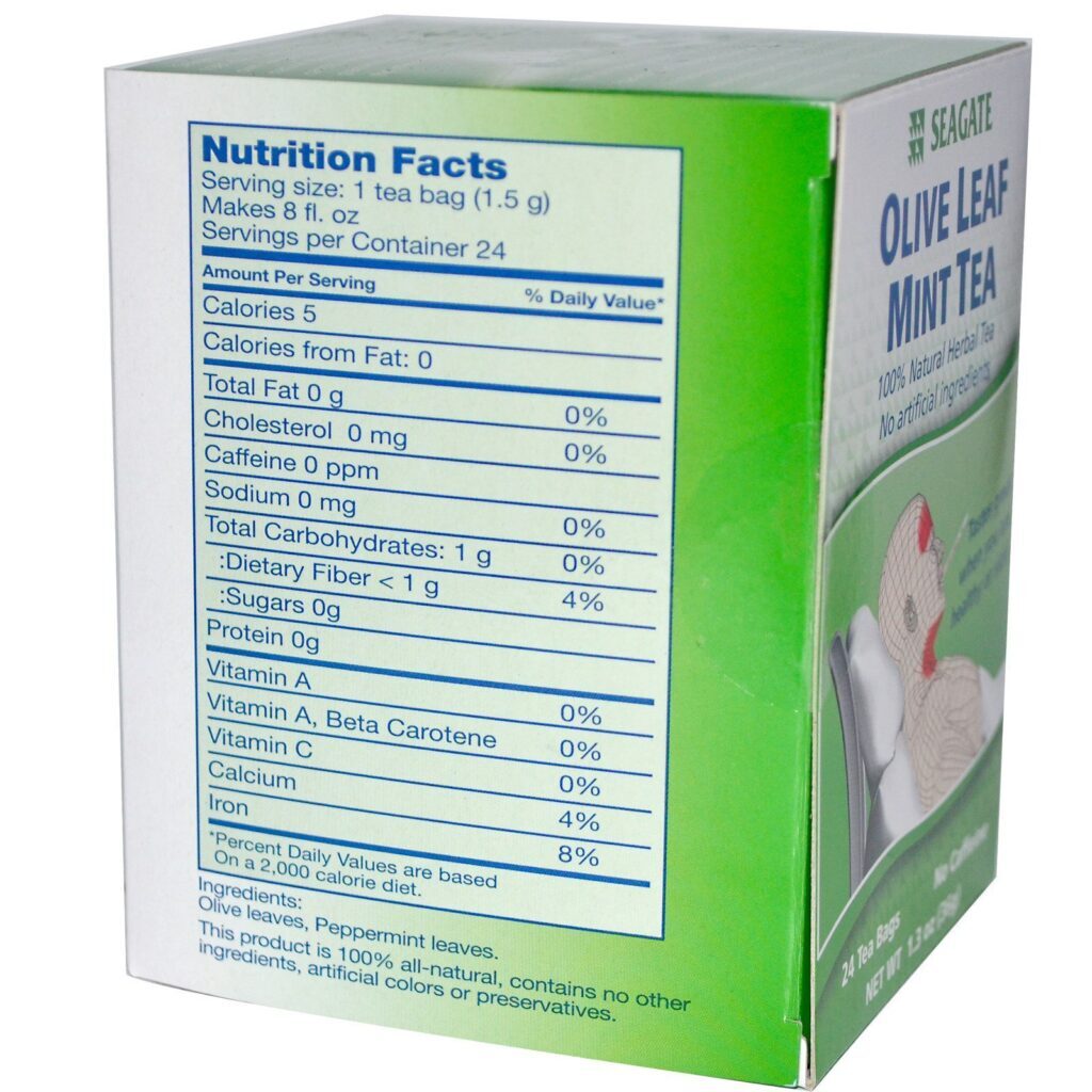 Seagate, Chá de Folha de Oliveira e Hortelã, 24 Sachês, 1.3 oz (36 g) - Imagem 2