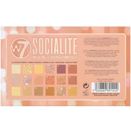 W7, Socialite, Paleta de Pigmentos Compactos com Várias Texturas Indulgentes, 17 g (0,59 oz) - Image 3