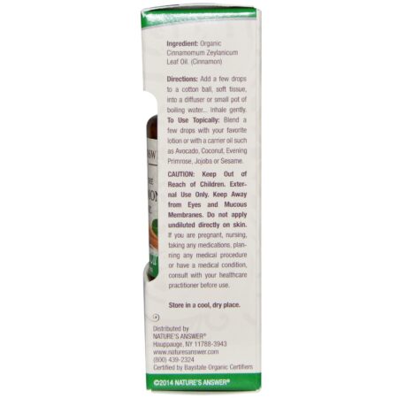 Nature's Answer, Óleo Essencial Orgânico, 100% Pura Canela, 0,5 fl oz / 15 ml - Image 2