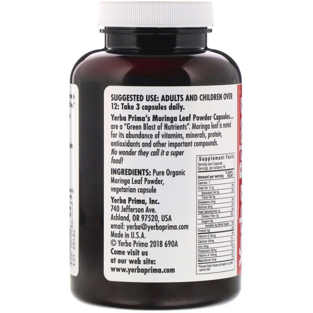 Yerba Prima, Cápsulas de Moringa, 400 mg, 180 Cápsulas Vegetais - Imagem 2