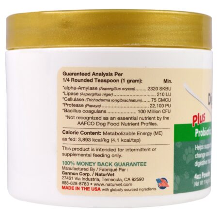 NaturVet, Enzimas Digestivas Mais Probiótico, Para Cães e Gatos, Em Pó, 114 g (4 oz) - Image 2