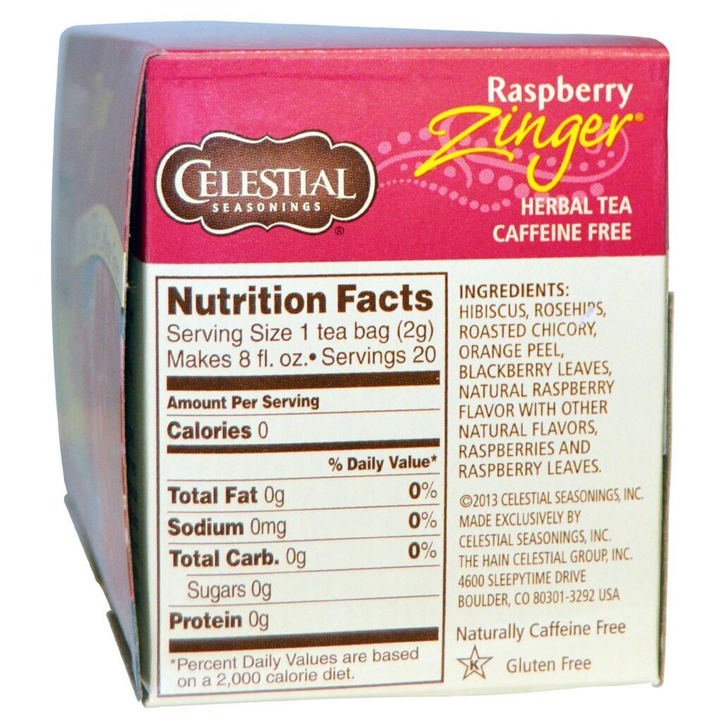 Celestial Seasonings, Chá Herbáceo, Descafeinado, Framboesa Vigorosa, 20 Saquinhos de Chá 1,6 oz (45 g) - Imagem 2